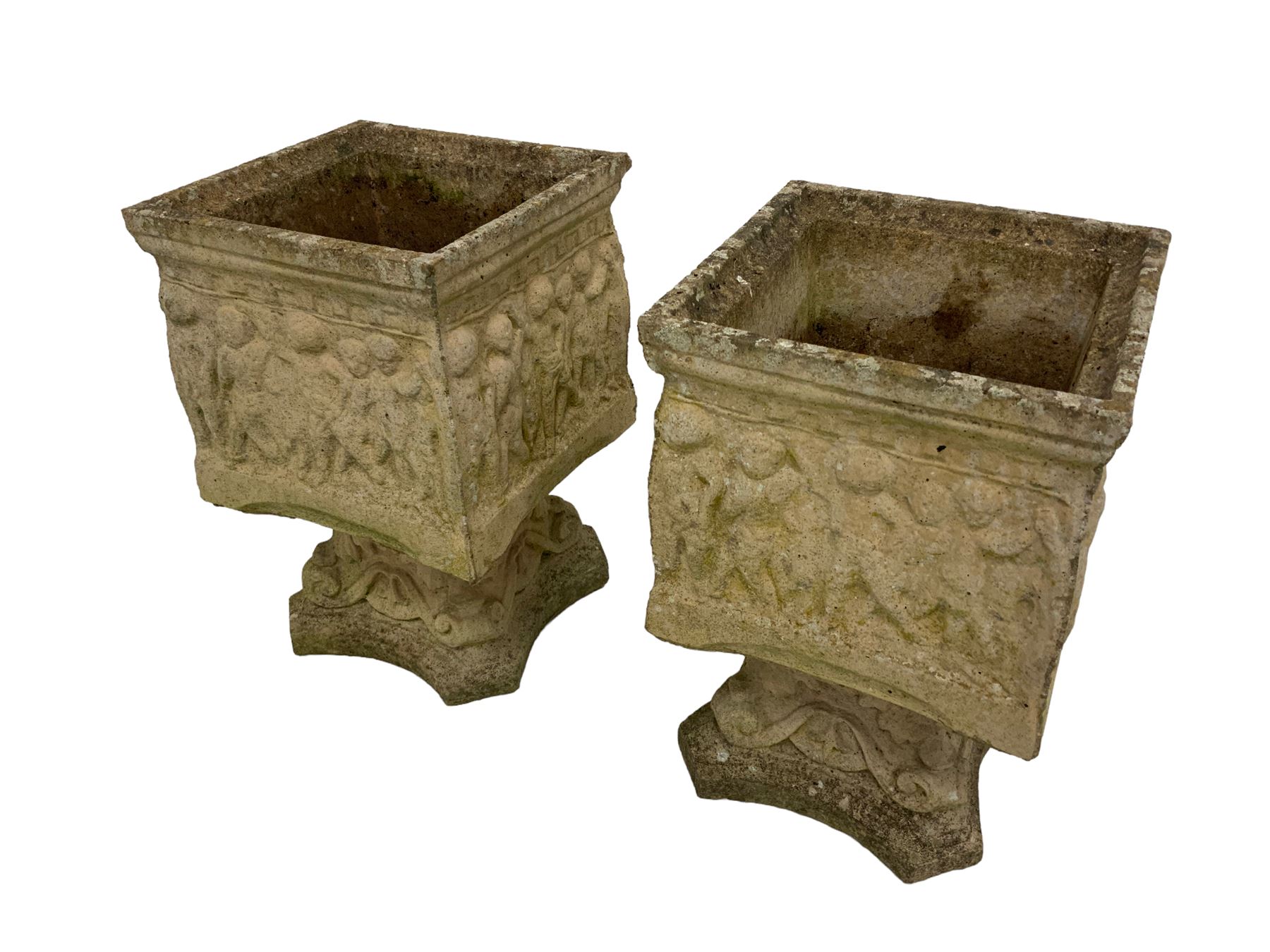 Pair of antique cast stone square planters - Image 3 of 3