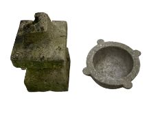 18th to 19th century limestone finial (W24cm H45cm); and early 20th century fossil marble mortar (W3