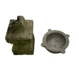 18th to 19th century limestone finial (W24cm H45cm); and early 20th century fossil marble mortar (W3