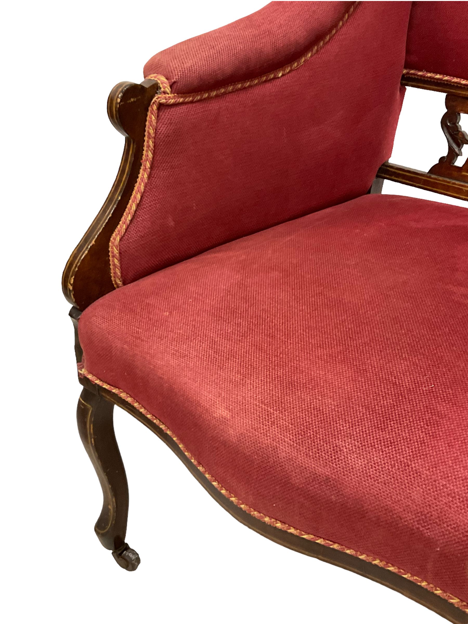 Pair Edwardian walnut framed armchairs - Image 3 of 4