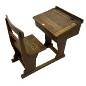 Early 20th century oak school desk with integral chair