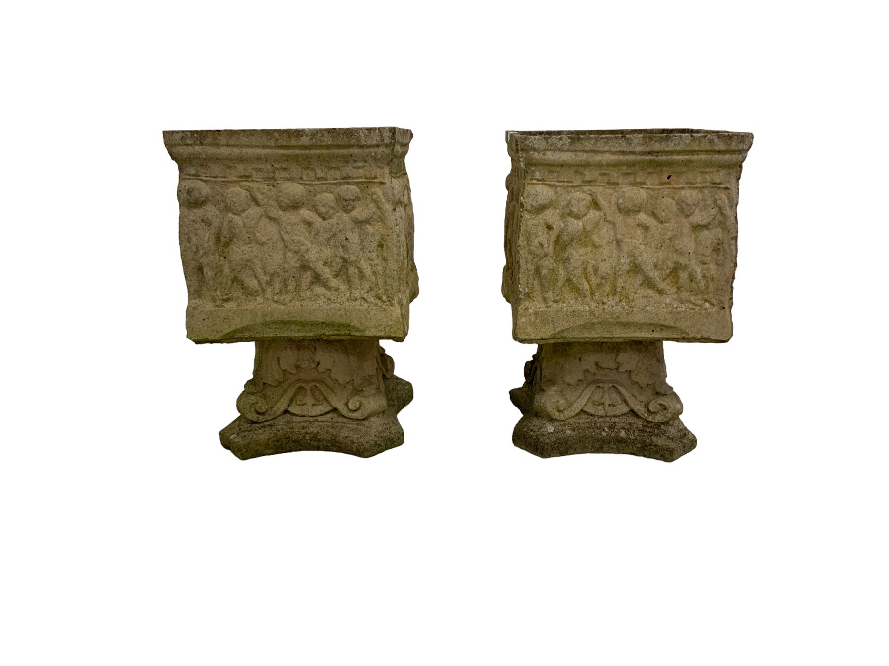 Pair of antique cast stone square planters - Image 2 of 3