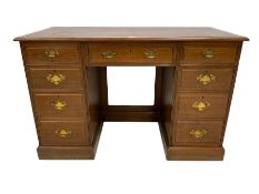 Edwardian walnut kneehole twin pedestal desk