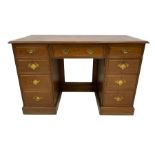 Edwardian walnut kneehole twin pedestal desk