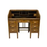 Early 20th century oak roll top knee hole desk