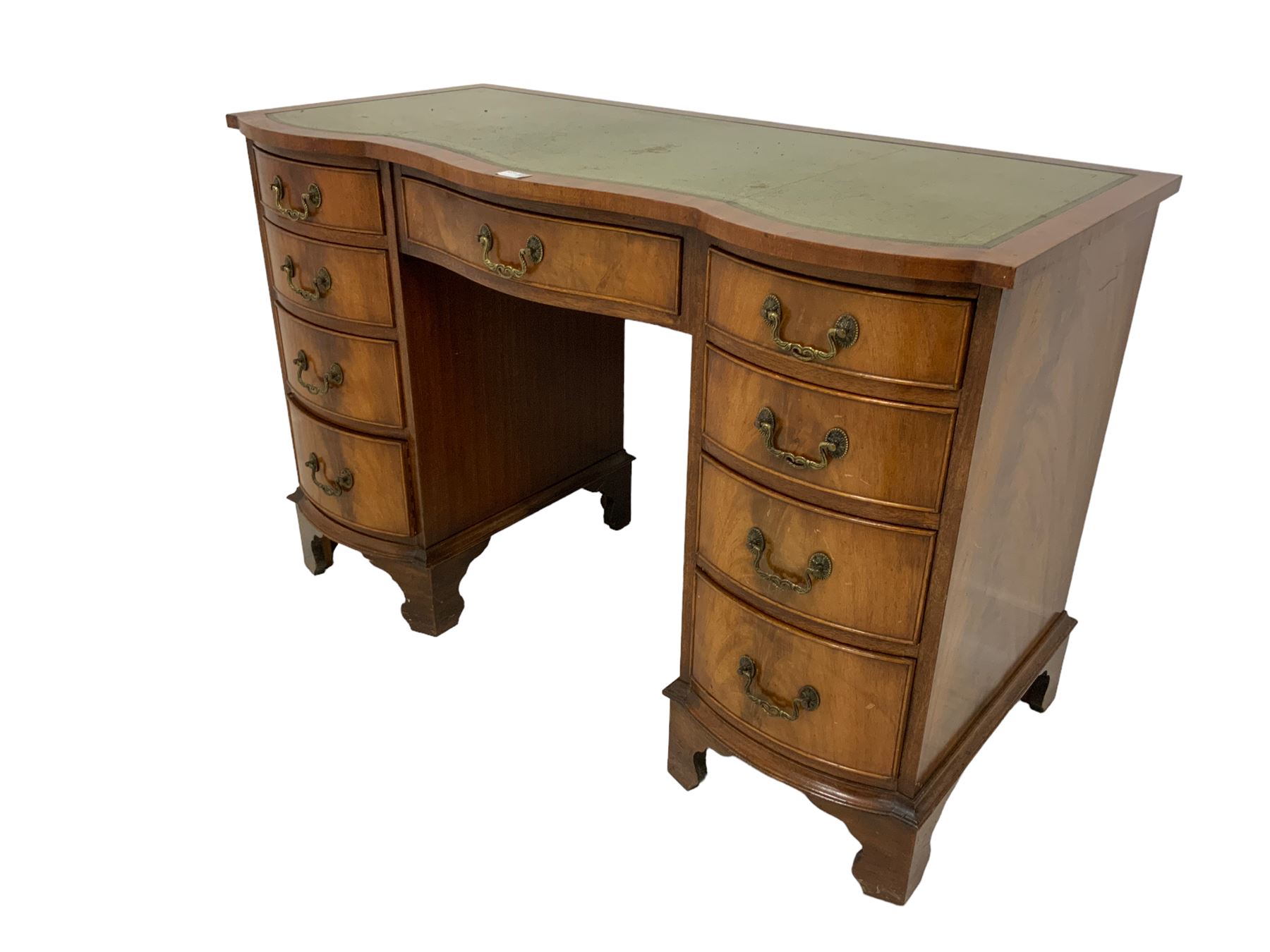 Georgian design serpentine mahogany twin pedestal desk - Image 2 of 3