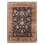 Persian design coral and blue ground rug