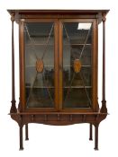 Art Nouveau inlaid mahogany display cabinet