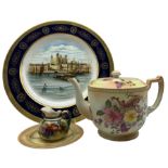 Coalport charger hand painted with scene of the Tower of London signed by M.Harneth with gilt edging