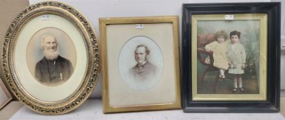 Set three late 19th/early 20th century painted portraits
