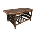 Simulated bamboo and wicker work coffee table with magazine rack