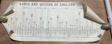 Kings and Queens of England columns reign chart together with printed reproduction of certificate of