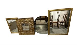 Square gilt framed mirror with wide foliate and shell moulded frame with two others; Art Deco design