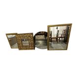 Square gilt framed mirror with wide foliate and shell moulded frame with two others; Art Deco design