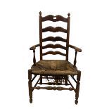 19th century fruitwood ladder back arm chair