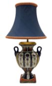 Contemporary Imari decorated table lamp with swan handles and shade