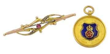 Gold enamel medallion pendant