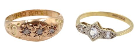 Early 20th century 9ct gold three stone gypsy set diamond ring by Henry Williamson Ltd