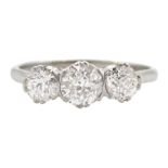 Early-mid 20th century white gold three stone old cut diamond ring