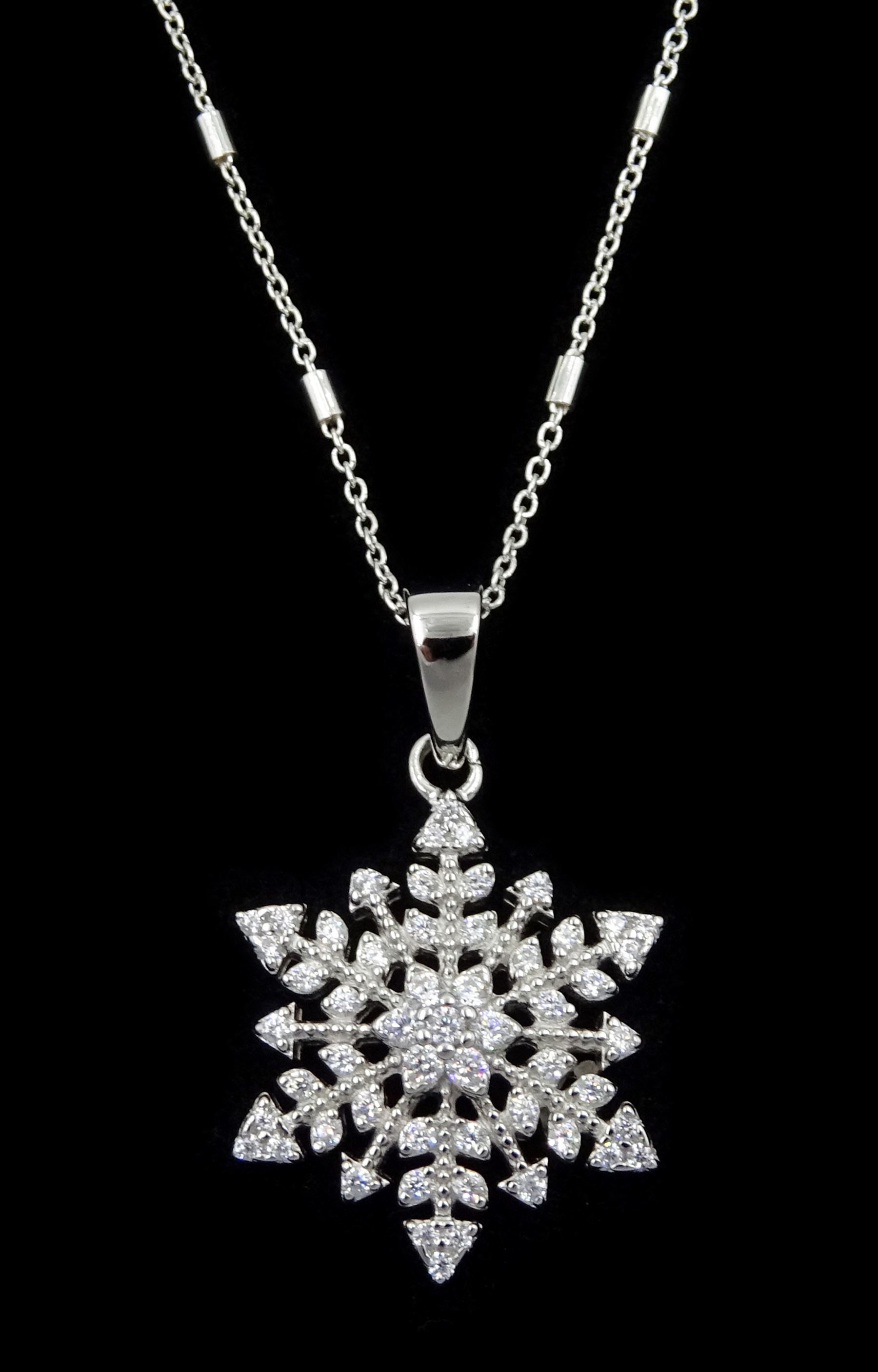 Silver cubic zirconia snowflake pendant necklace