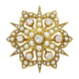Victorian 18ct gold old cut diamond and split pearl star brooch