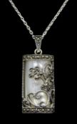 Silver mother of pearl and marcasite pendant necklace