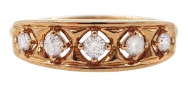 9ct rose gold five stone round brilliant cut diamond ring