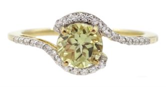 9ct gold round csarite and white zircon crossover ring