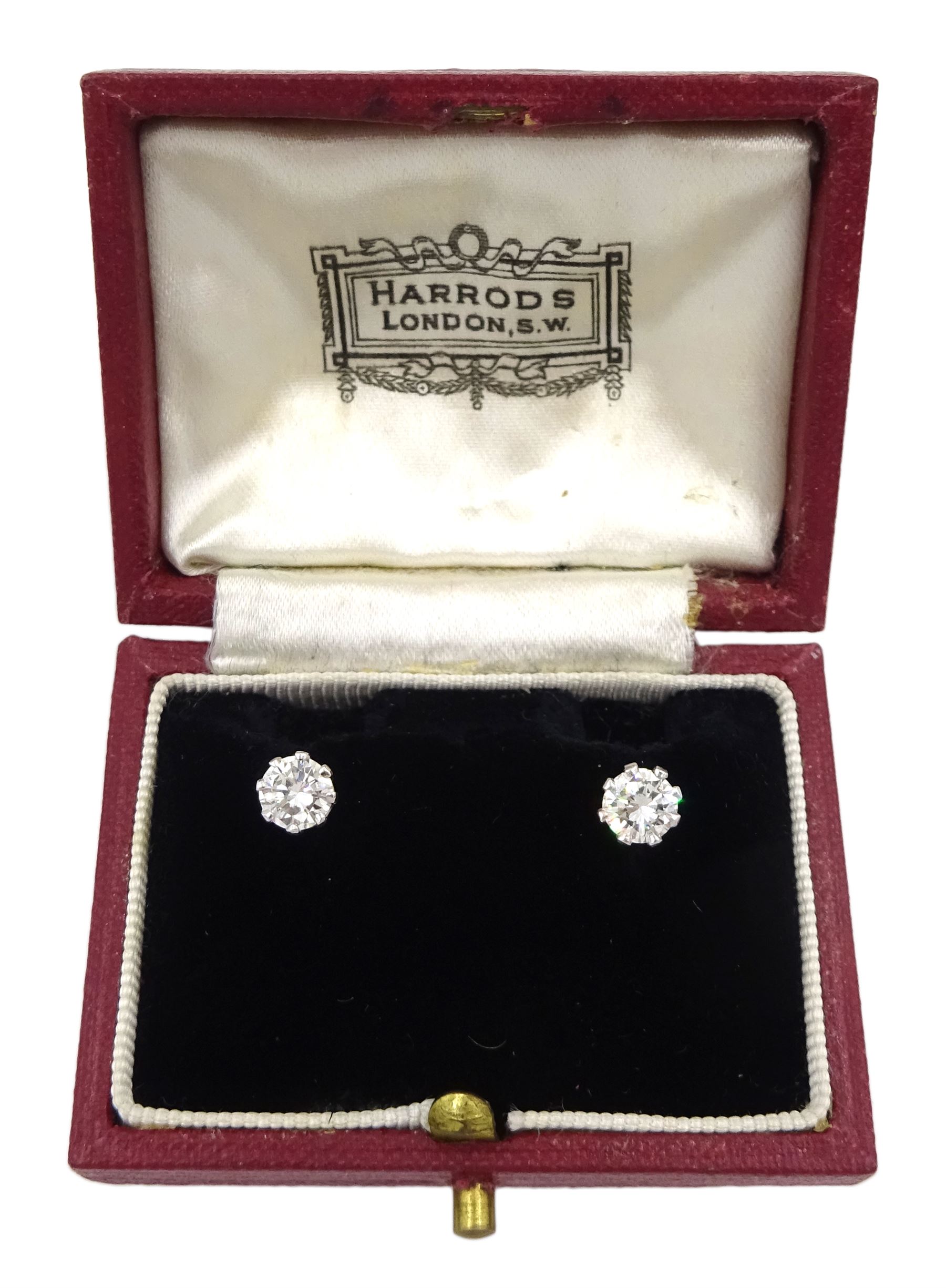 Pair of 18ct white gold round brilliant cut diamond stud earrings - Image 2 of 3