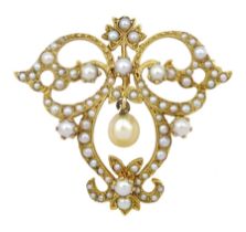 Early 20th century 9ct gold pearl pendant/brooch