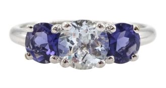9ct white gold two colour blue stone trilogy ring