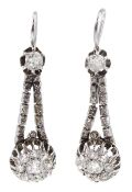 Pair of early 20th century white gold and silver old cut diamond pendant earrings