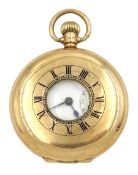 Early 20th century 9ct gold half hunter keyless Swiss lever pocket watch