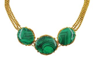 Early 20th century 18ct gold malachite necklace