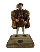 Cold painted metal figure of Henry VIII mounted on a stone base from the Houses of Parliament H20cm