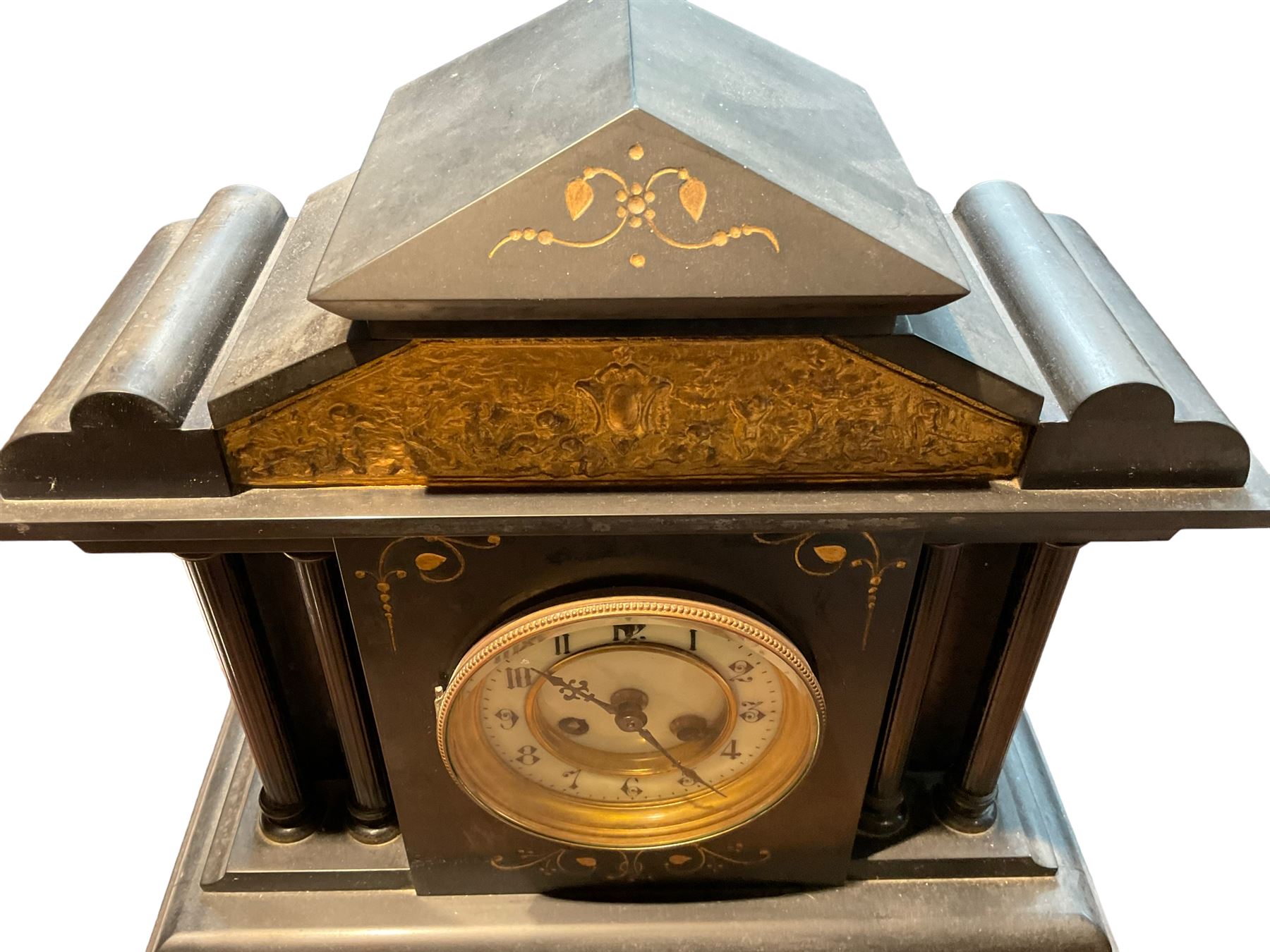 French - late 19th century 8-day Belgium slate mantle clock c1880 - Image 3 of 4