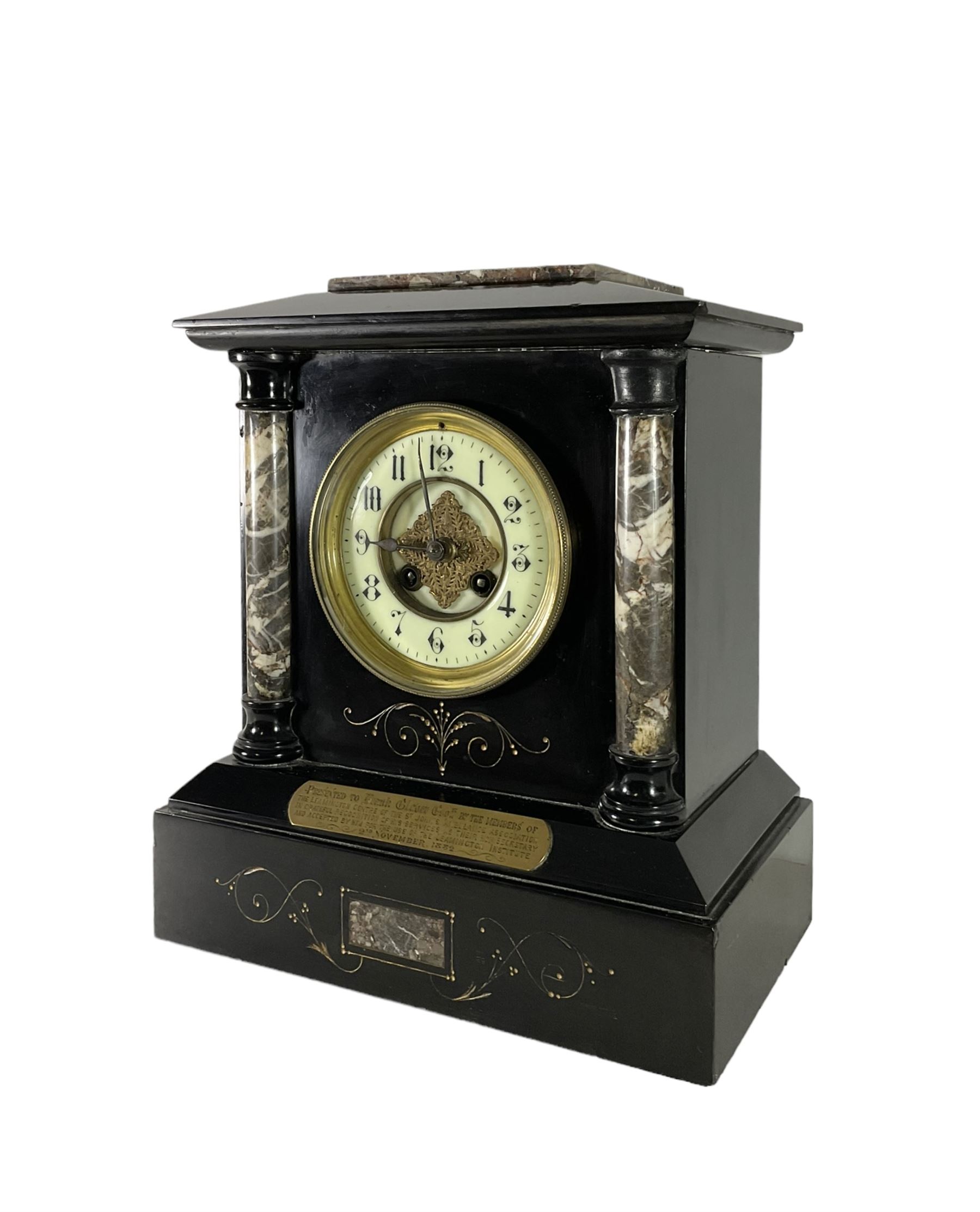 French - late 19th century Belgium slate and marble 8-day mantle clock - Image 2 of 5