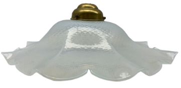 Early 20th century Vaseline glass shade with crimed border and brass fitting