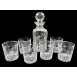 Stuart Crystal 'Cascade' square form decanter and a set of six tumblers