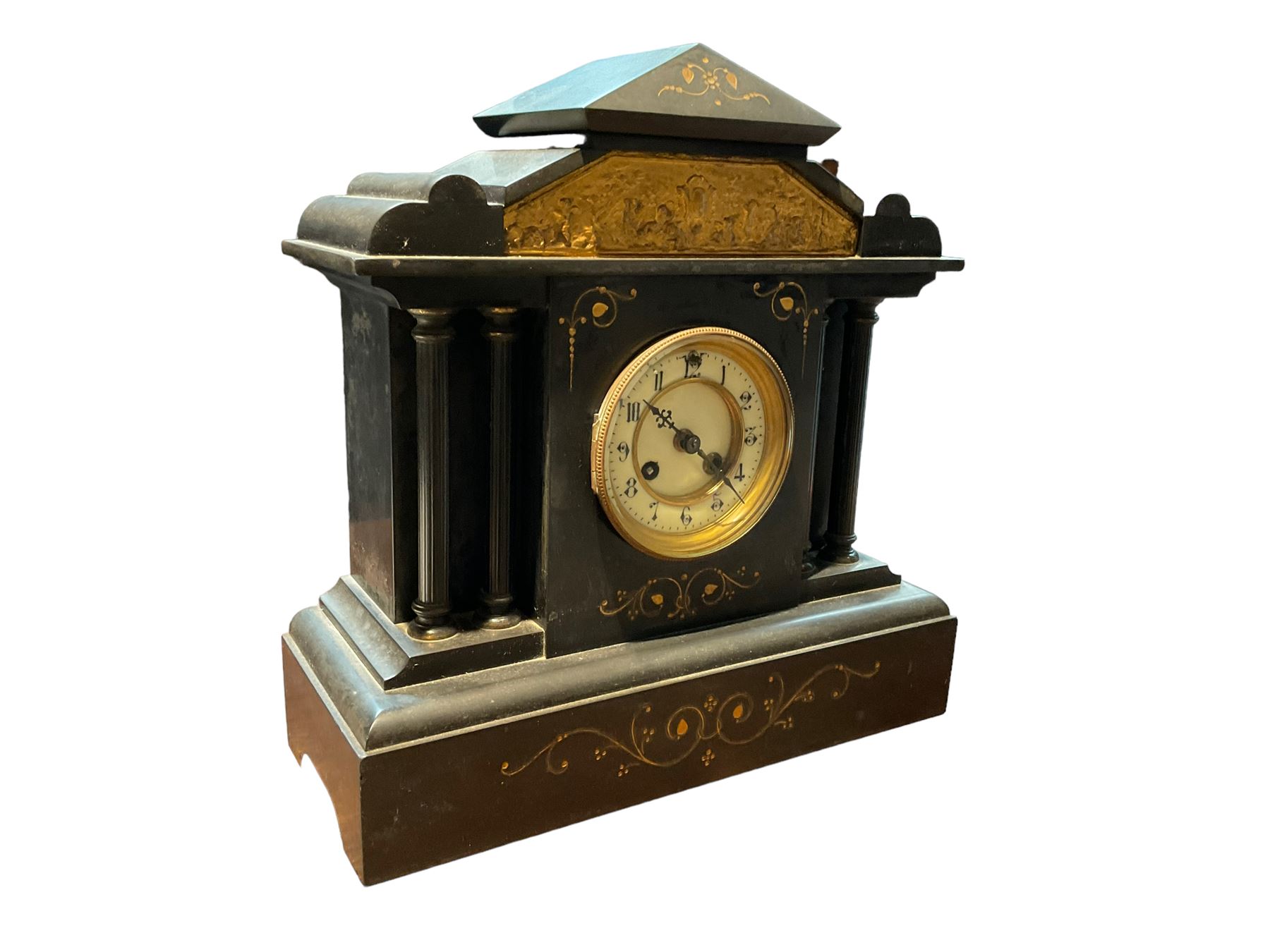 French - late 19th century 8-day Belgium slate mantle clock c1880 - Image 2 of 4