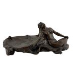 Art Nouveau style patinated bronze pin dish modelled as a Mermaid seated against the shell-shaped bo
