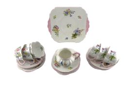 Shelley "Wild Flowers" tea set comprising six cups and saucers