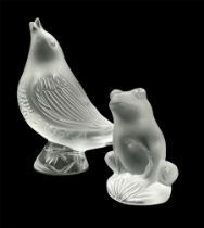 Lalique frosted glass model of a Frog and a singing Robin