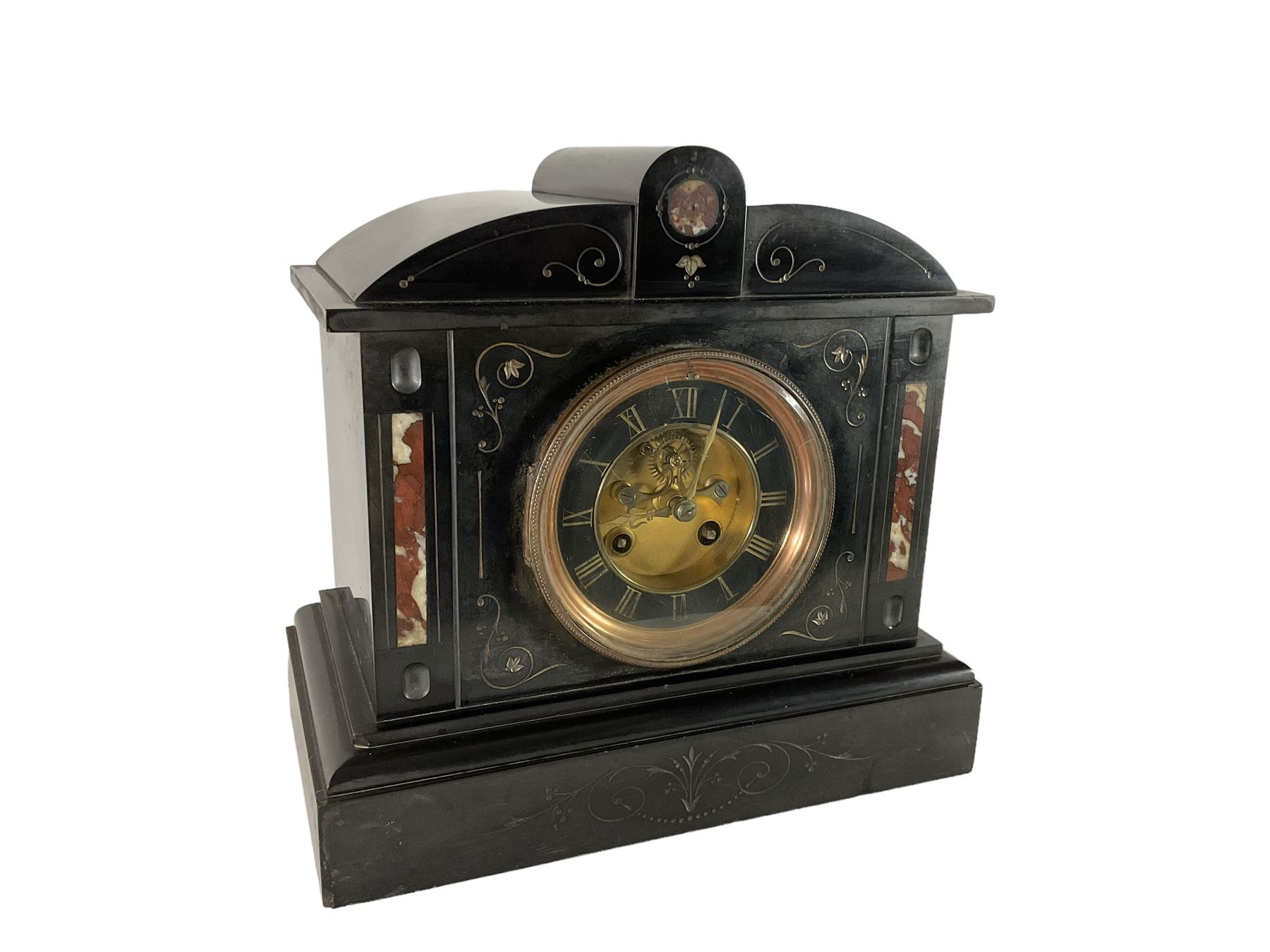French - 19th century Belgium slate and marble 8-day mantle clock - Image 2 of 4