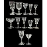 19th century and later glass to include a plain stemmed wine glass