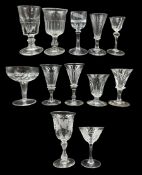 19th century and later glass to include a plain stemmed wine glass