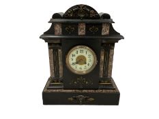 French - 19th-century 8-day mantle clock in a Belgium slate and marble case
