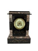 French - late 19th century 8-day mantle clock in a Belgium slate and variegated marble case