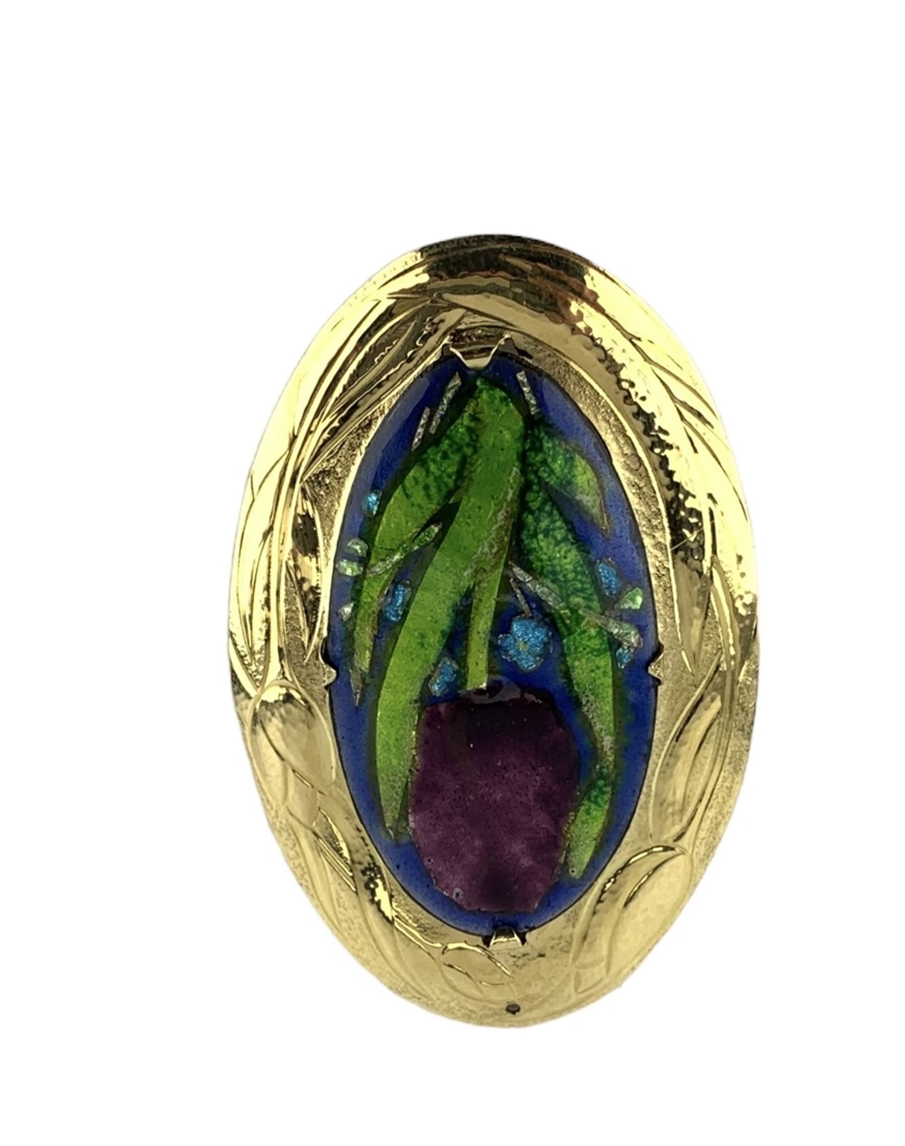 Modern 18ct gold pendant mounted with an oval Arts & Crafts enamel panel of a tulip by H G Murphy