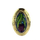 Modern 18ct gold pendant mounted with an oval Arts & Crafts enamel panel of a tulip by H G Murphy